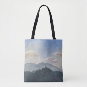 Bolso De Tela Montañas Azules Gouache: Vibrante escena natural