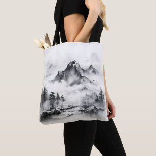 Bolso De Tela Montañas de pintura de tinta Sumi-e