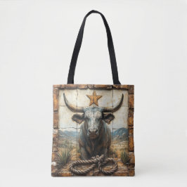 Bolso De Tela Montañas del desierto Longhorn Bull Rope Gold Star