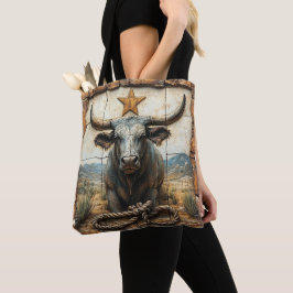 Bolso De Tela Montañas del desierto Longhorn Bull Rope Gold Star