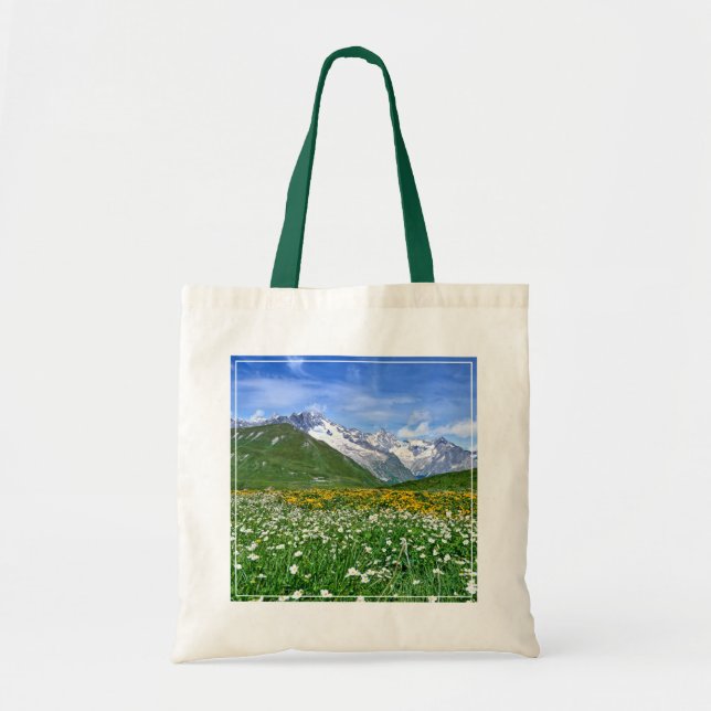 Bolso De Tela Montañas | Primavera del Valle de los Alpes suizos (Frente)