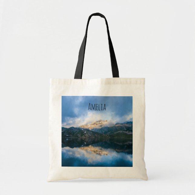 Bolso De Tela Montañas y Lago de la Naturaleza Fotografía (Frente)