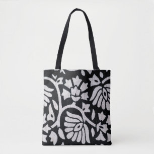 Bolso De Tela Montones de plantas y flores abstractas en negro
