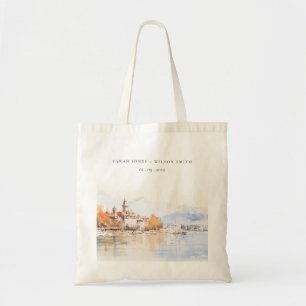 Bolso De Tela Montreux Suiza Acuarela Paisaje Boda