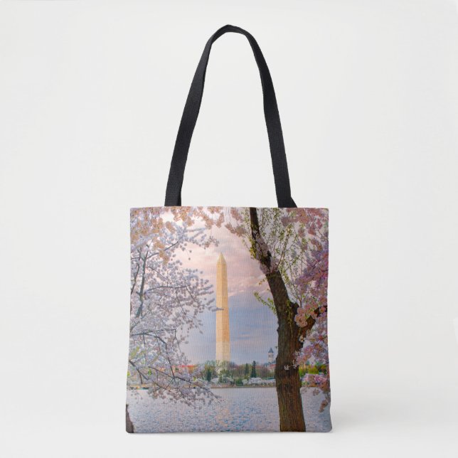 Bolso De Tela Monumento a Washington con flores de cerezo (Anverso)
