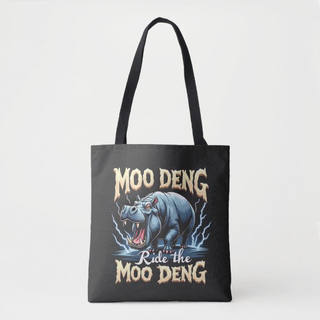 Bolso De Tela Moo Deng Ride Moo Deng Gracioso Hippo (Anverso)