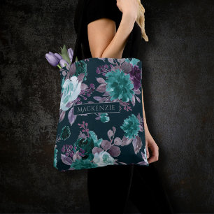 Bolso De Tela Moody Boho Patrón púrpura profundo Verde azulado