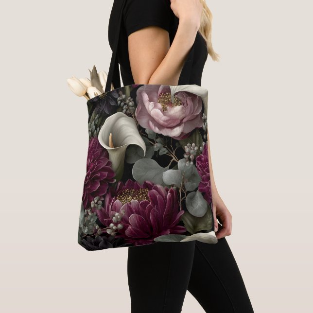 Bolso De Tela Moody Floral Pattern with Dahlias and Calla Lilies (Detalle)