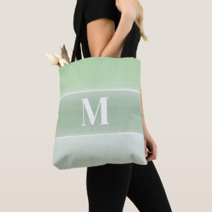 Bolso De Tela Moograma Trendy Inicial Estilizado Rayas Verdes