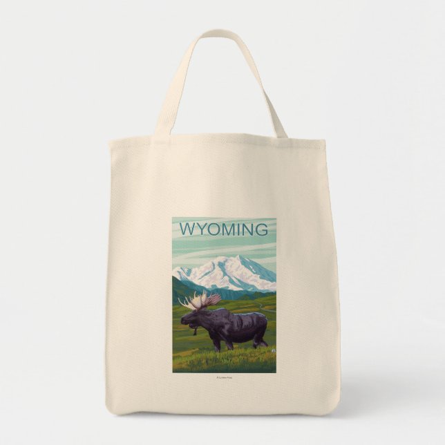 Bolso De Tela Moose con MountainWyoming (Frente)