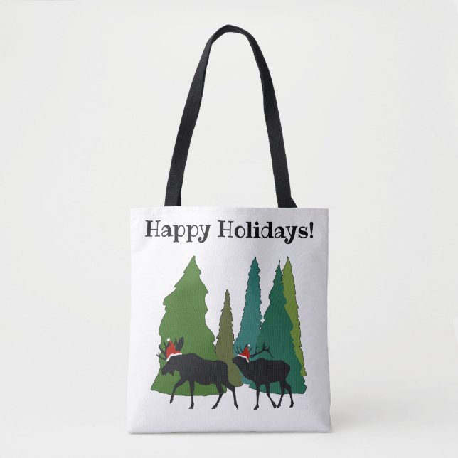 Bolso De Tela Moose y Elk en Santa Hats (Anverso)