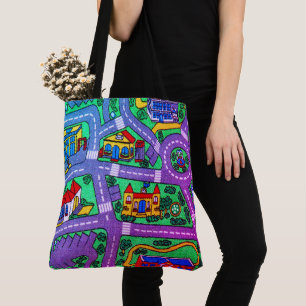 Bolso De Tela Moqueta nostálgica de pista Car Road, nostalgia de