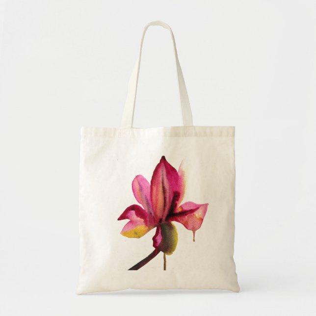 Bolso De Tela Morada Orquídea acuarela tropical (Frente)
