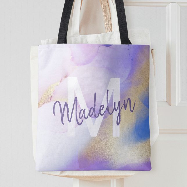 Bolso De Tela Morado acuarela Abstract Girly Luxury Monograma (Subido por el creador)