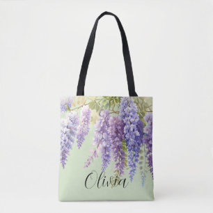 Bolso De Tela Morado acuarela glicinia floral lilac botánico