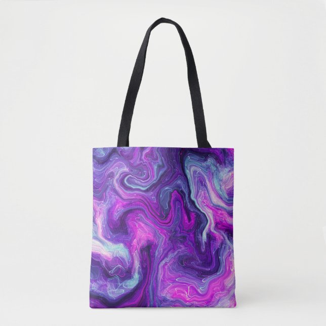 Bolso De Tela Morado, azul, marble rosado, arte fluido (Anverso)