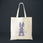 Bolso De Tela Morado Bunny Silhouette Easter personalizado<br><div class="desc">La Semana Santa De La Muñeca Morada Personalizó A Los Niños El Tote De La Caza De Huevos. Silhouette de conejo morado con colas suaves. Personalice el nombre de su hijo en el centro. Cambie el color del texto eligiendo 'personalizar'. Un tote personalizado para las cazas de huevos de Pascua,...</div>