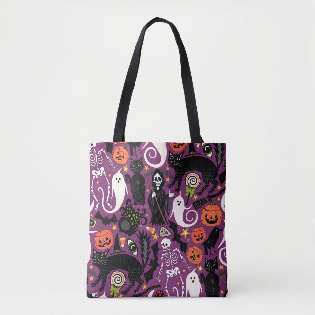 Bolso De Tela morado de halloween retro (Anverso)