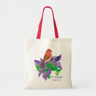 Bolso De Tela Morado Finch Bird Lilac Flores acuáticas