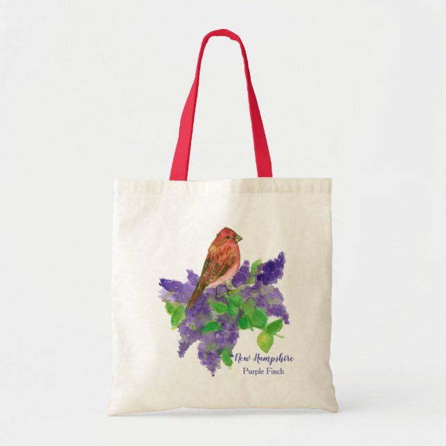 Bolso De Tela Morado Finch Bird Lilac Flores acuáticas (Frente)