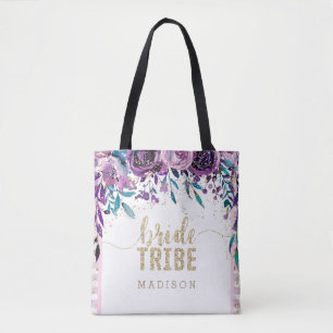 Bolso De Tela Morado Floral Champagne Gold & Stripes Brige Tribe