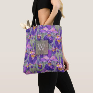 Bolso De Tela Morado Iris Floral Monogramado Inicial
