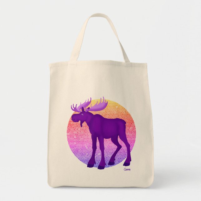 Bolso De Tela Morado Moose - Tote de comestibles (Frente)