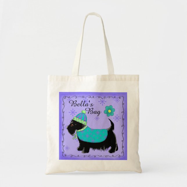Bolso De Tela Morado personalizado del perro de la Escocia negra (Frente)
