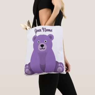 Bolso de tela morado sentado oso lindo Kawaii nomb