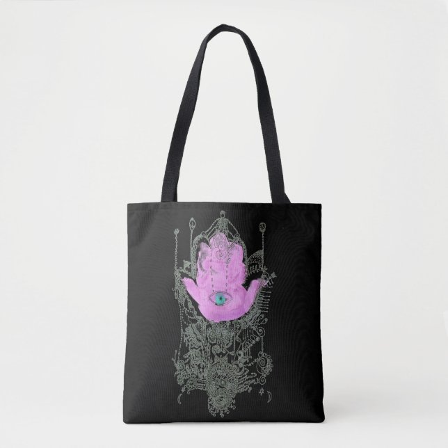 Bolso De Tela Morple Hamsa Talmud cita en negro (Anverso)