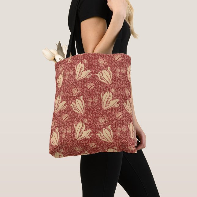 Bolso De Tela Morris Inspirado Lily Flor Tejido Rojo Botánico (Detalle)