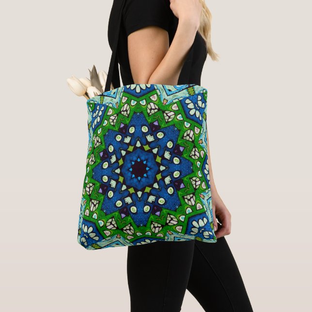 Bolso De Tela Mosaic Blue Green Hippie Boho Mandala (Detalle)