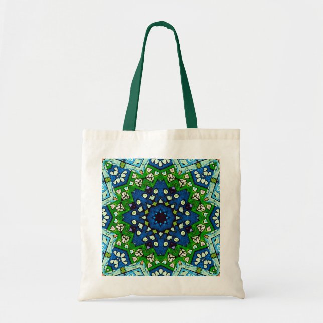 Bolso De Tela Mosaic Blue Green Hippie Boho Mandala (Frente)