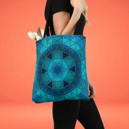Bolso De Tela Mosaic Mandala Flor Azul