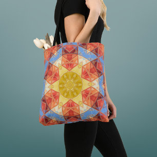 Bolso De Tela Mosaic Mandala Naranja Azul y Amarillo