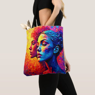 Bolso De Tela Mosaico abstracto de caras vibrantes