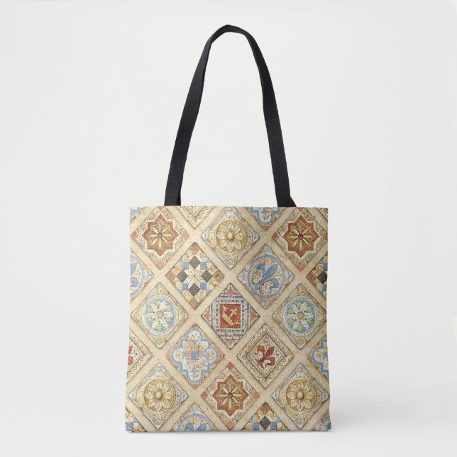 Bolso De Tela Mosaico Cerámico Medieval Crowne Fleur De Lis (Anverso)
