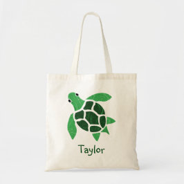 Bolso De Tela Mosaico de la tortuga marina verde Jade con nombre