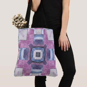 Bolso De Tela Mosaico Geométrico Abstracto Púrpura, Azul y Gris