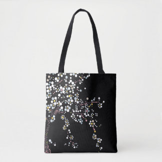Bolso De Tela Mosaico Japonés Flor de Cerezo Negro