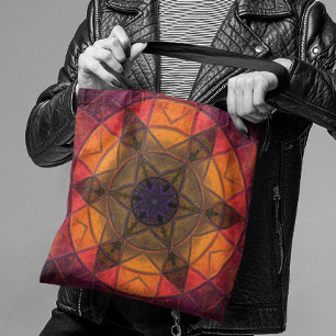 Bolso De Tela Mosaico Kaleidoscope Flor amarillo y morado