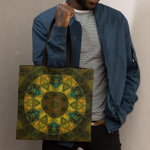 Bolso De Tela Mosaico Kaleidoscope Flor Amarillo y Verde