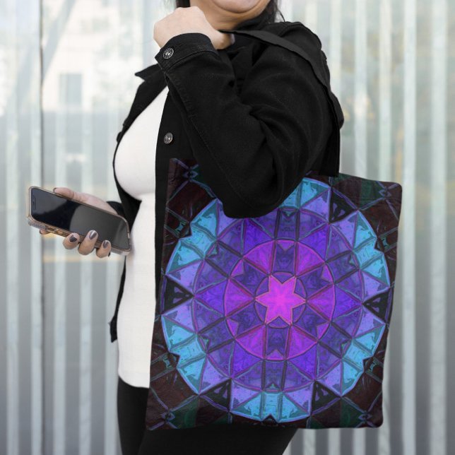 Bolso De Tela Mosaico Kaleidoscope Flor azul morado y negro (Subido por el creador)