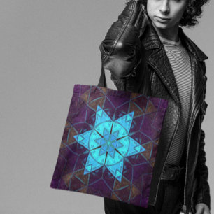 Bolso De Tela Mosaico Kaleidoscope Flor azul y púrpura