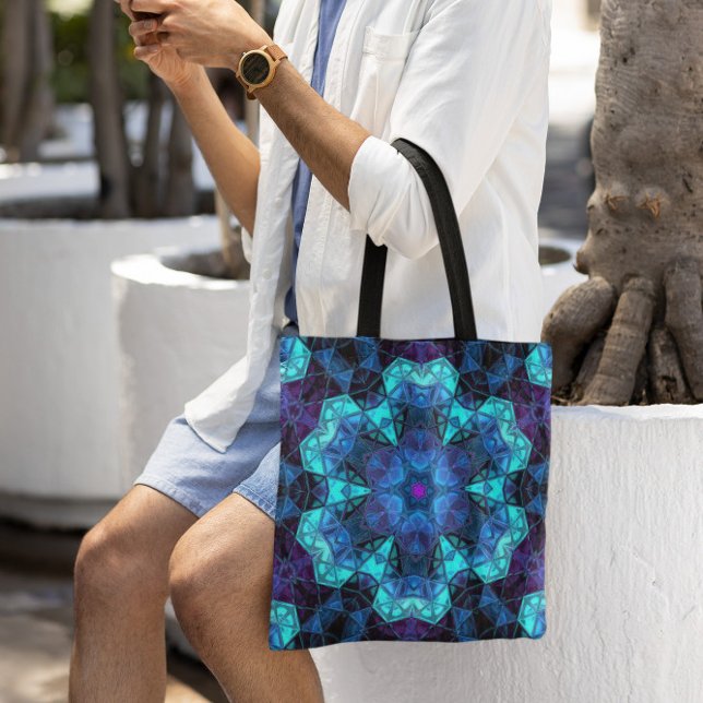 Bolso De Tela Mosaico Kaleidoscope Flor azul y púrpura (Subido por el creador)