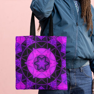 Bolso De Tela Mosaico Kaleidoscope Flor morado y negro
