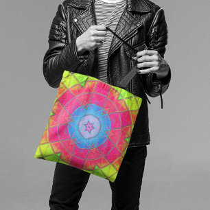 Bolso De Tela Mosaico Kaleidoscope Flor rosa azul y amarillo