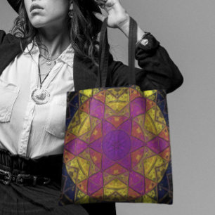 Bolso De Tela Mosaico Kaleidoscope Flor rosa y amarillo