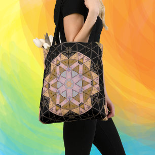 Bolso De Tela Mosaico Mandala Flor amarillo azul y negro