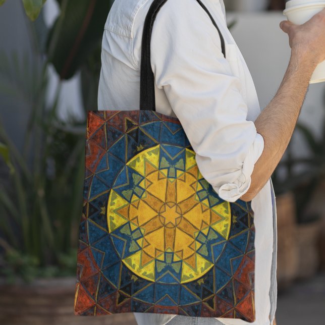 Bolso De Tela Mosaico Mandala Flor amarillo azul y rojo (Subido por el creador)